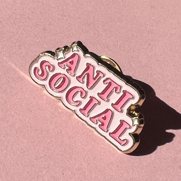 Pink Anti Social Bubble Letter Enamel Pin - Picture 6 of 6